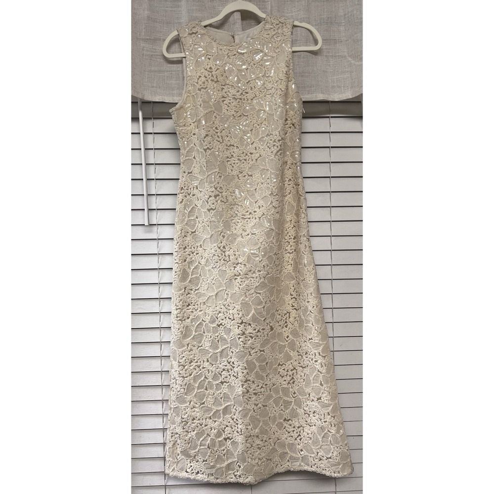 Endless Rose Ivory Lace Sequin Floral Sleeveless High Neck Midi Dress S CK1096D